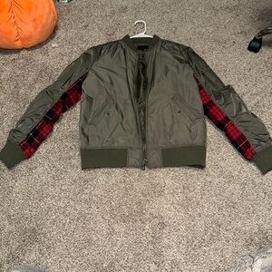 Kendall and Kylie Green and Red Plaid Bomber Jacket